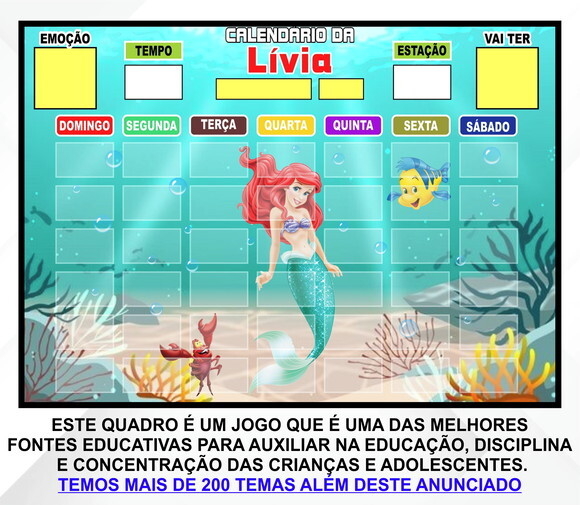 Calendário Magnético Montado Personalizado - Pequena Sereia