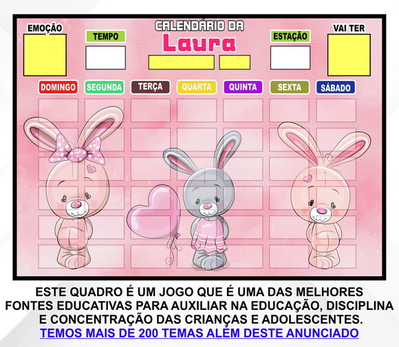 Calendário Magnético Montado Personalizado Coelhinhos Cute