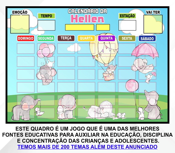 Calendário Magnético Montado Personalizado Elefantinho Baby