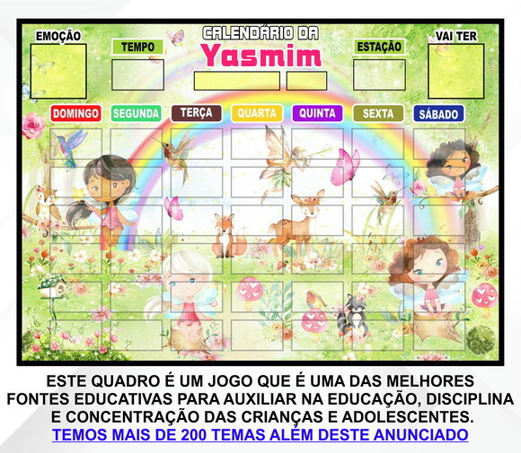 Calendário Magnético Montado Personalizado Fadas Aquarela