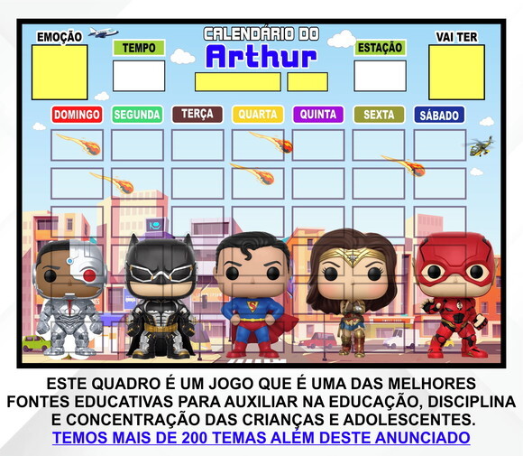 Calendário Magnético Montado Personalizado Liga da Justiça 1