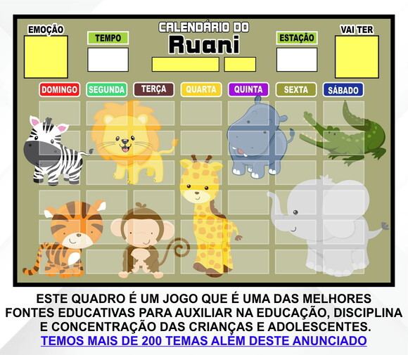 Calendário Magnético Montado Personalizado Safari Cute
