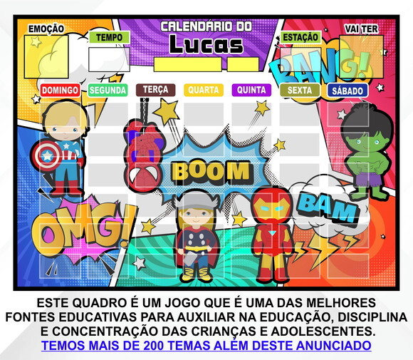 Calendário Magnético Montado Personalizado Vingadores Cute 2