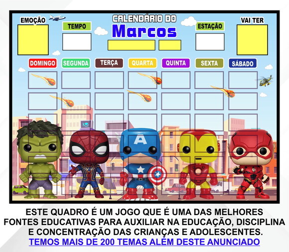 Calendário Magnético Montado Personalizado Vingadores Cute 3