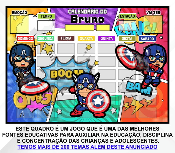 Calendário Magnético Personalizado Capitão América Baby