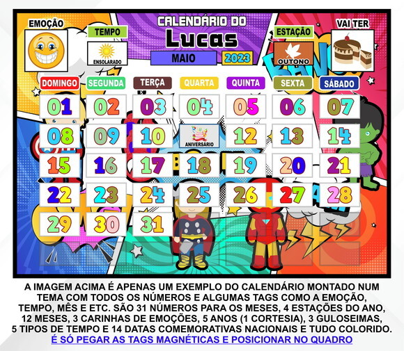 Calendário Magnético Personalizado Homem de Ferro Baby