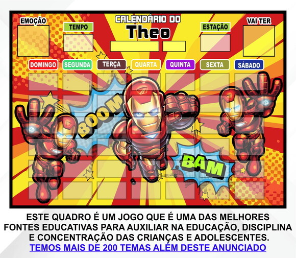 Calendário Magnético Personalizado Homem de Ferro Baby