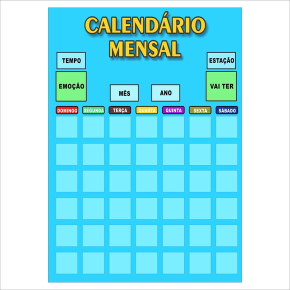 Calendário Mensal Montável Vertical - Magnético - Azul