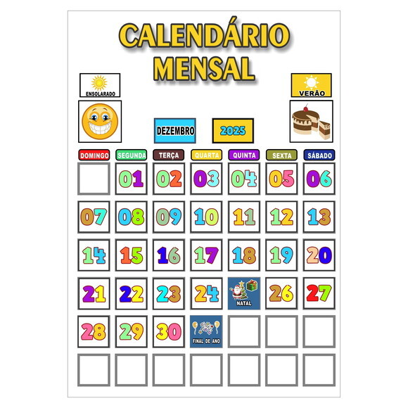 Calendário Mensal Montável Vertical - Magnético - Branco