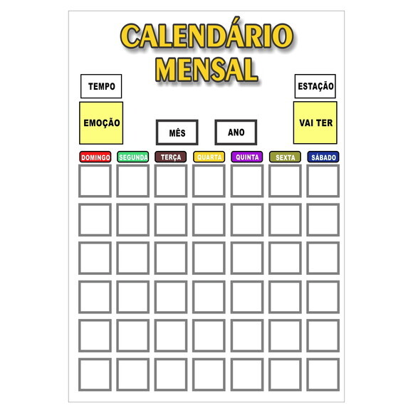 Calendário Mensal Montável Vertical - Magnético - Branco