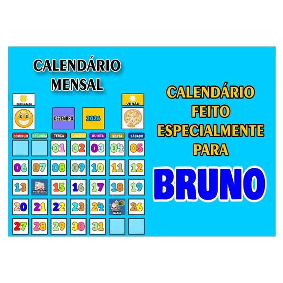 Calendário Mensal Personalizado - Magnético - Grande - Azul