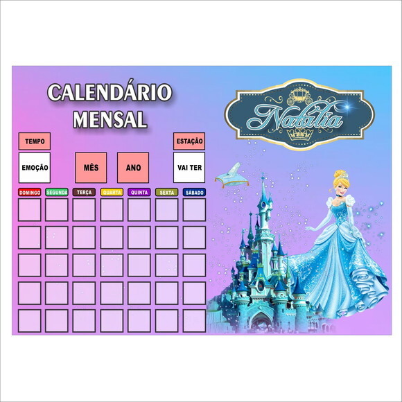 Calendário Mensal Personalizado - Magnético - A3 - Cinderela