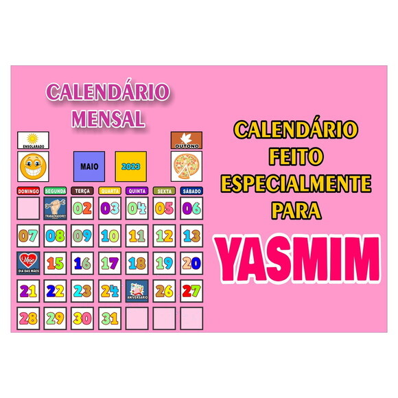 Calendário Mensal Personalizado - Magnético - Grande - Rosa