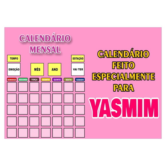 Calendário Mensal Personalizado - Magnético - Grande - Rosa
