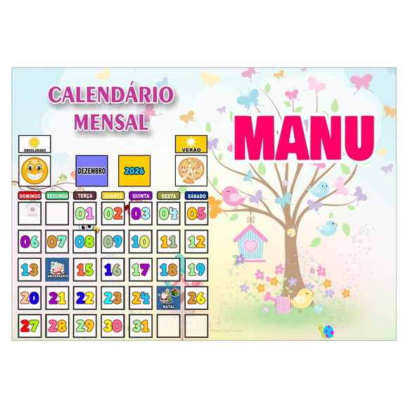 Calendário Mensal Personalizado - Magnético - Grande- Jardim
