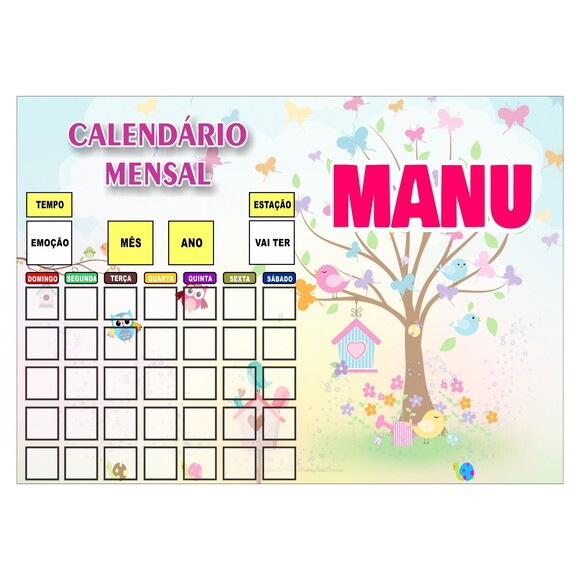 Calendário Mensal Personalizado - Magnético - Grande- Jardim