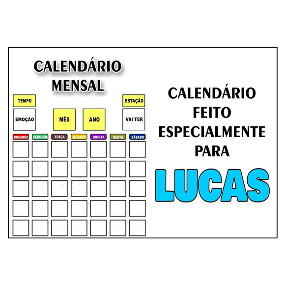 Calendário Mensal Personalizado - Magnético- Grande - Branco