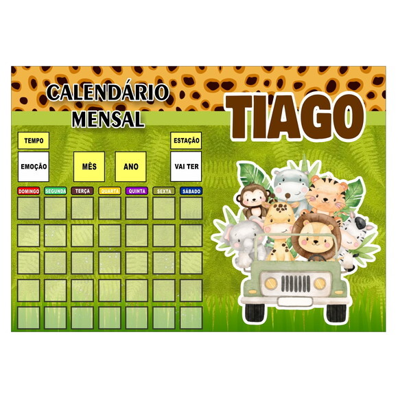 Calendário Mensal Personalizado - Magnético- Grande - Safari