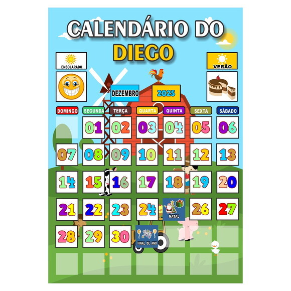 Calendário Mensal Vertical - Ímã - Personaliza -a3 - Fazenda