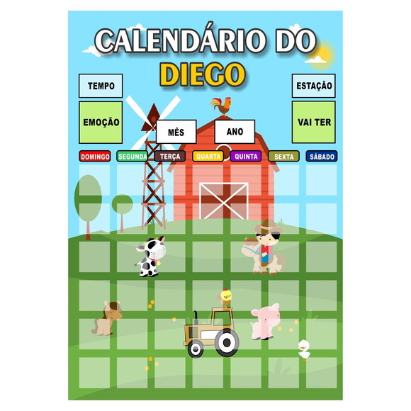 Calendário Mensal Vertical - Ímã - Personaliza -a3 - Fazenda
