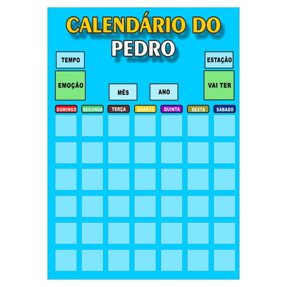 Calendário Mensal Vertical - Ímã - Personalizado - A3 - Azul