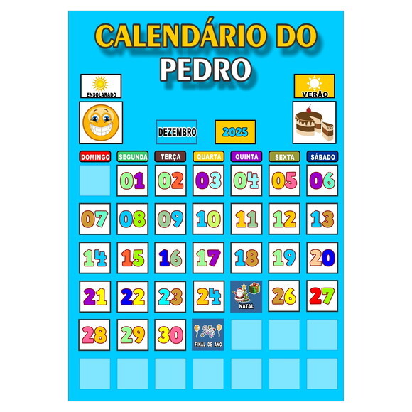Calendário Mensal Vertical - Ímã - Personalizado - A3 - Azul