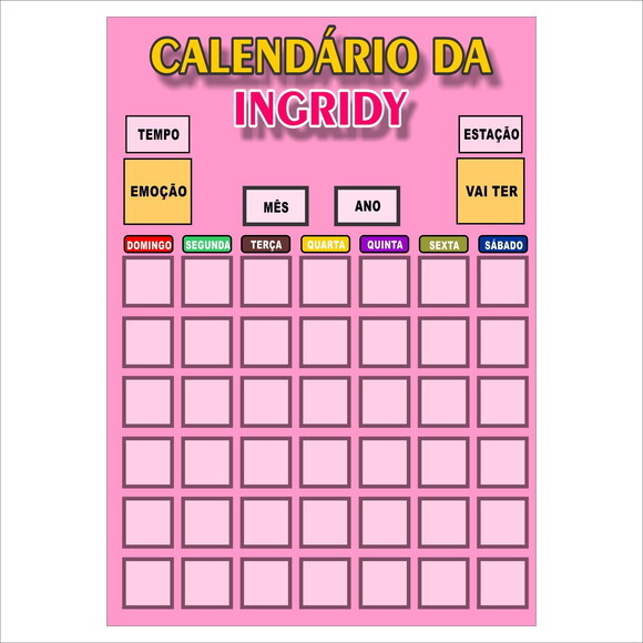 Calendário Mensal Vertical - Ímã - Personalizado - A3 - Rosa