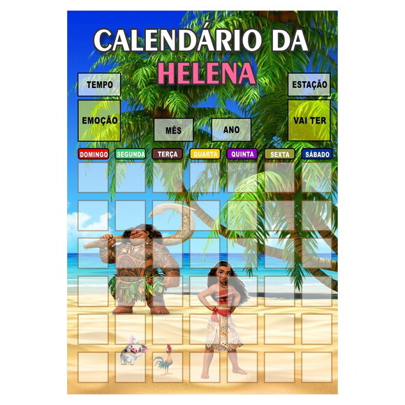 Calendário Mensal Vertical - Ímã - Personalizado -a3 - Moana