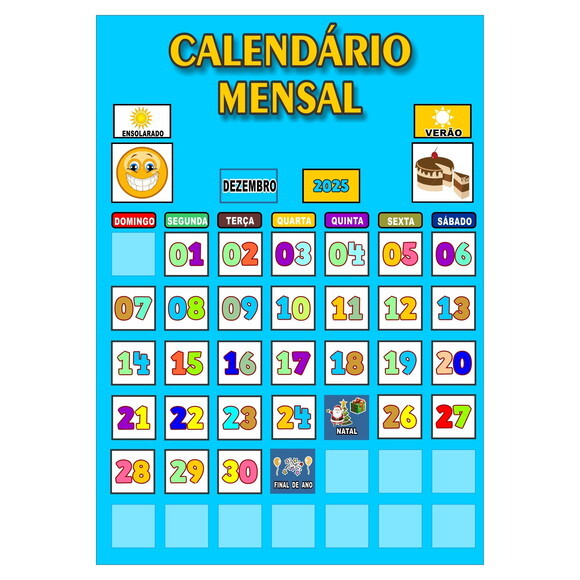 Calendário Mensal Vertical - Magnético - Grande - Azul