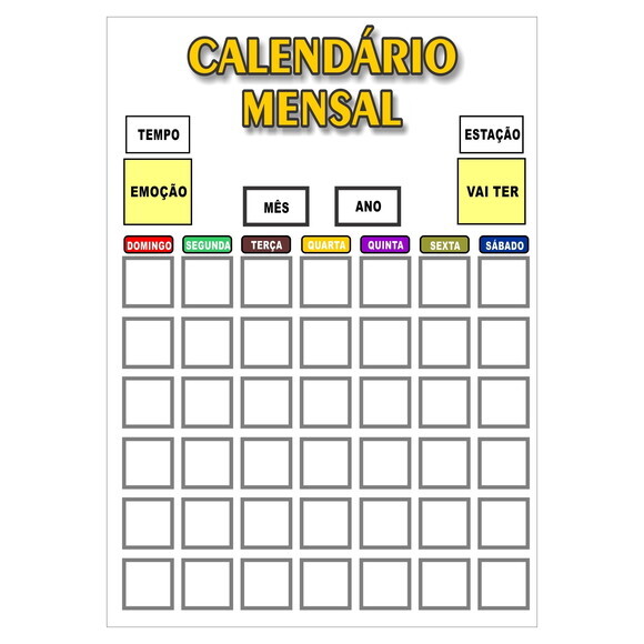 Calendário Mensal Vertical - Magnético - Grande - Branco