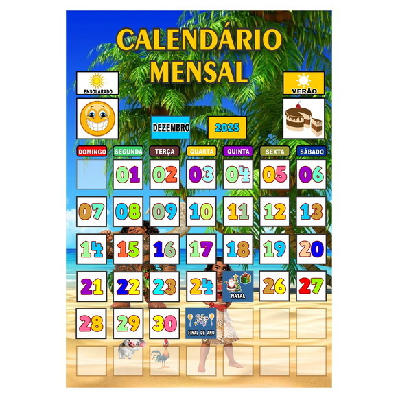 Calendário Mensal Vertical - Magnético - Grande - Moana