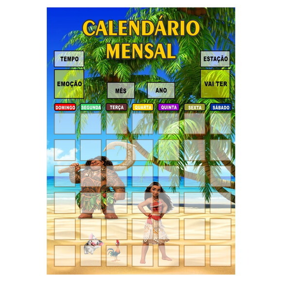 Calendário Mensal Vertical - Magnético - Grande - Moana