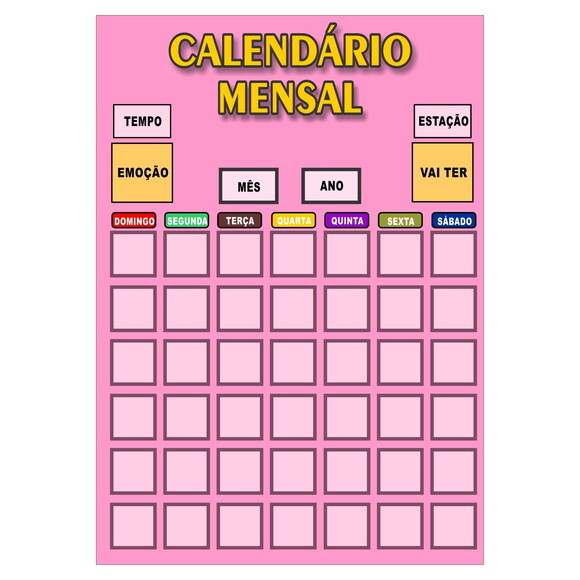 Calendário Mensal Vertical - Magnético - Grande - Rosa