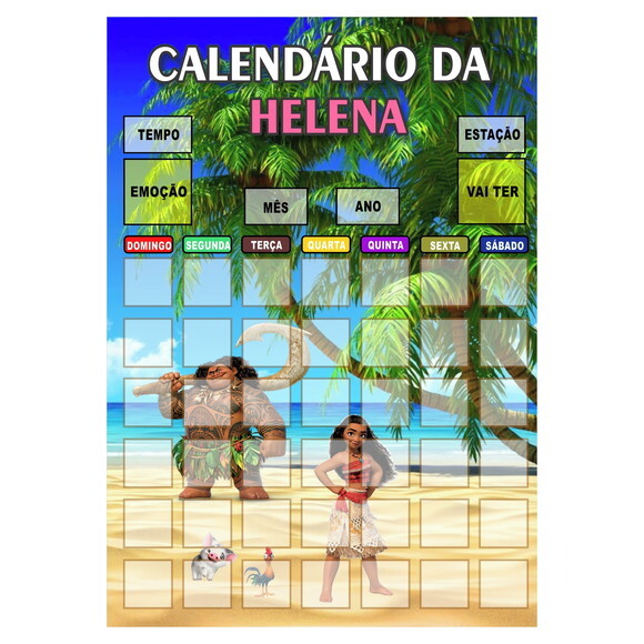Calendário Mensal Vertical - Personalizado -ímã - Moana