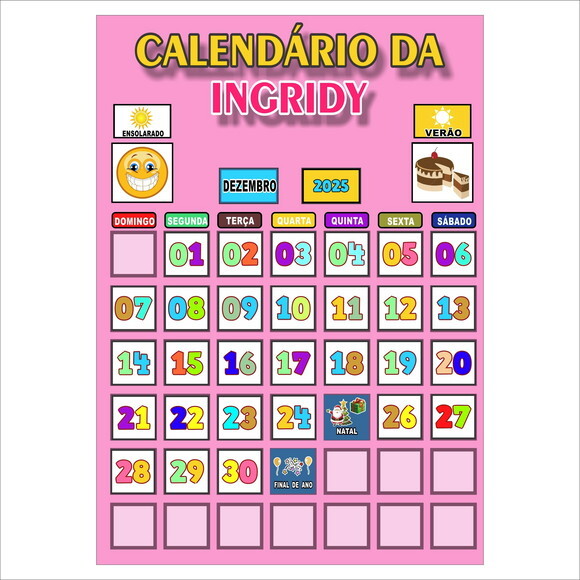 Calendário Mensal Vertical - Personalizado -ímã - Rosa