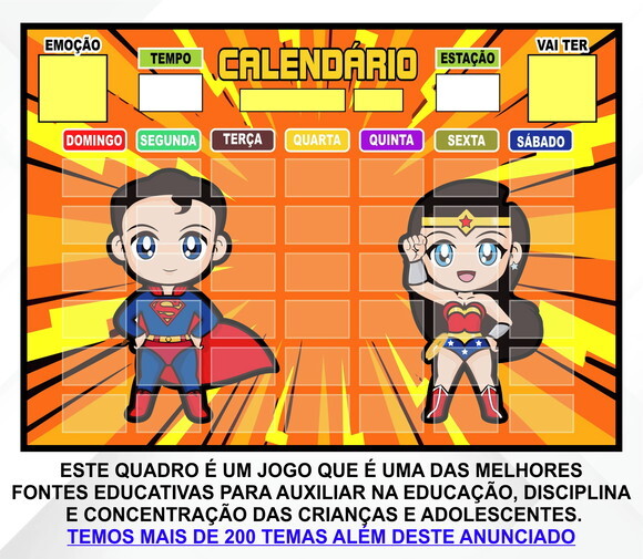 Calendário Montado Imã Infantil Superman e M. Maravilha Cute