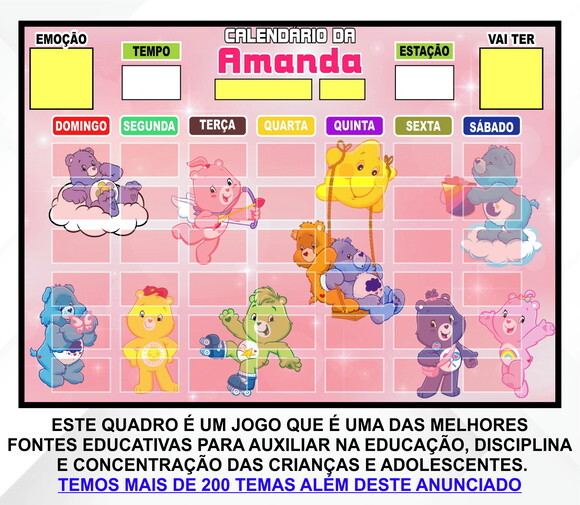 Calendário Montado Imã Personalizado - Ursinhos Carinhosos