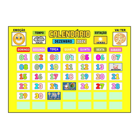 Calendário Montado Magnético (grande) - Fundo Amarelo Claro