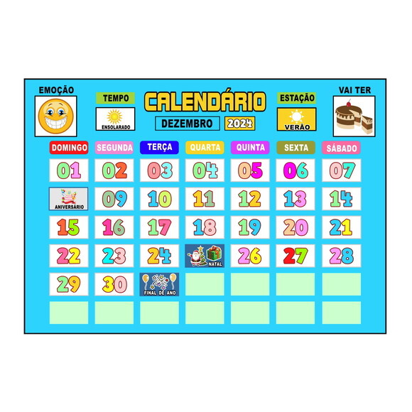 Calendário Montado Magnético (grande) - Fundo Azul Claro