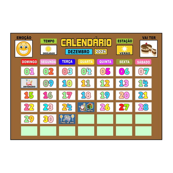 Calendário Montado Magnético (grande) - Fundo Marrom