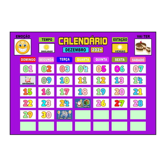 Calendário Montado Magnético (grande) - Fundo Roxo