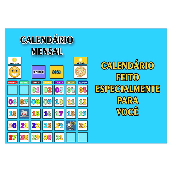 Calendário Montado Magnético Infantil - Azul