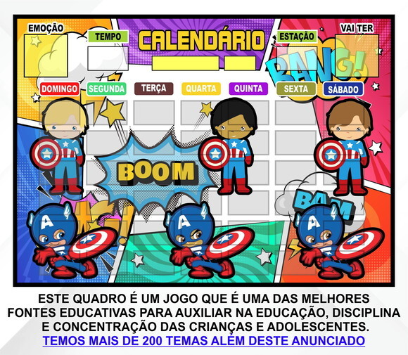 Calendário Montado Magnético Infantil - Capitão América