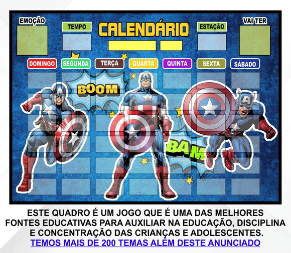 Calendário Montado Magnético Infantil - Capitão América 1