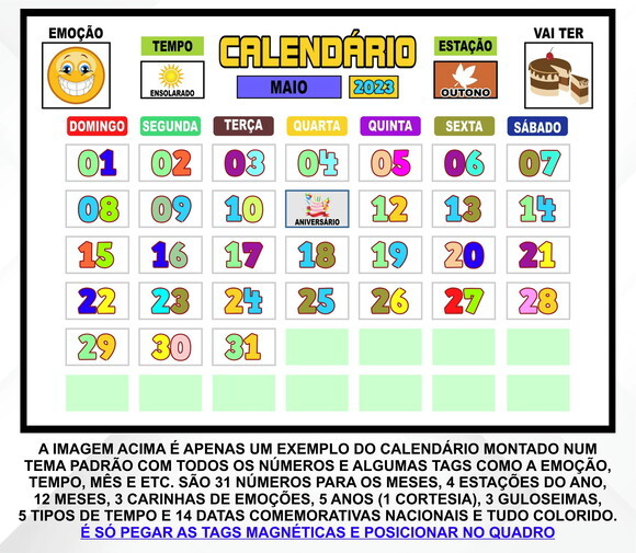 Calendário Montado Magnético Infantil - Cristãozinho