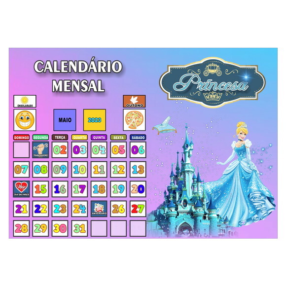 Calendário Montado Magnético Infantil - Cinderela