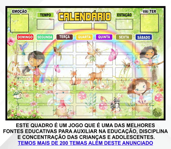 Calendário Montado Magnético Infantil - Fadas Aquarela