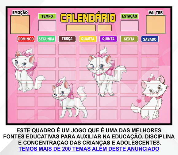 Calendário Montado Magnético Infantil - Gatinha Marie
