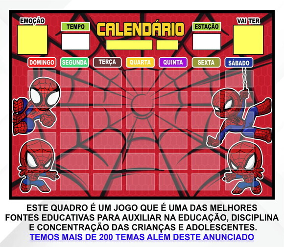 Calendário Montado Magnético Infantil - Homem Aranha Baby