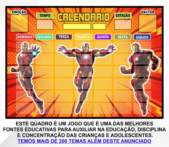 Calendário Montado Magnético Infantil - Homem de Ferro